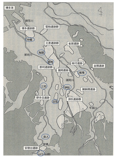 福岡平野の弥生遺跡分布地図